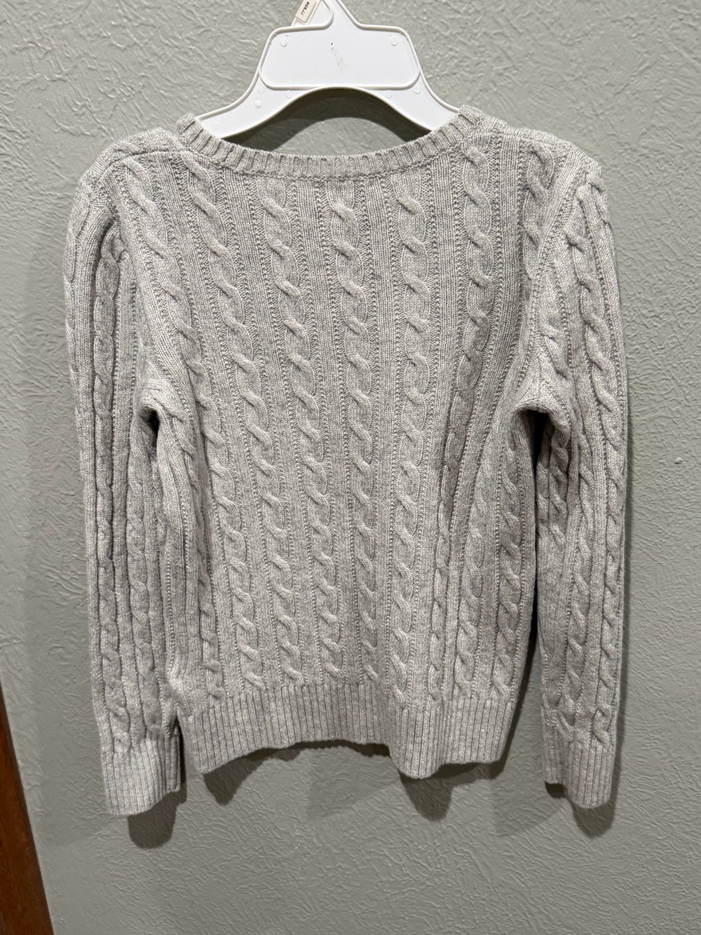 Polo by Ralph Lauren Light Gray Cable Knit Crewneck Sweater Wool Blend Gold Euc - Picture 5 of 6
